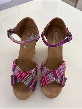 Toms Pink Multi-Stripe Ankle-Strap Wedge Sandals